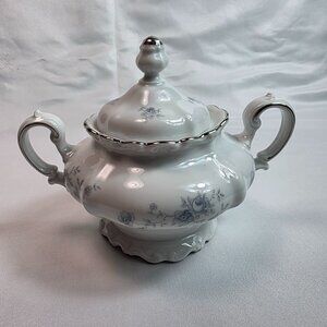 Johann Haviland Blue Garland Sugar Bowl and Lid White with Blue Flowers NEW